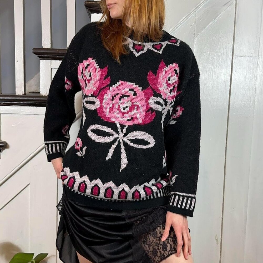Vintage 80s Floral Knit Sweater